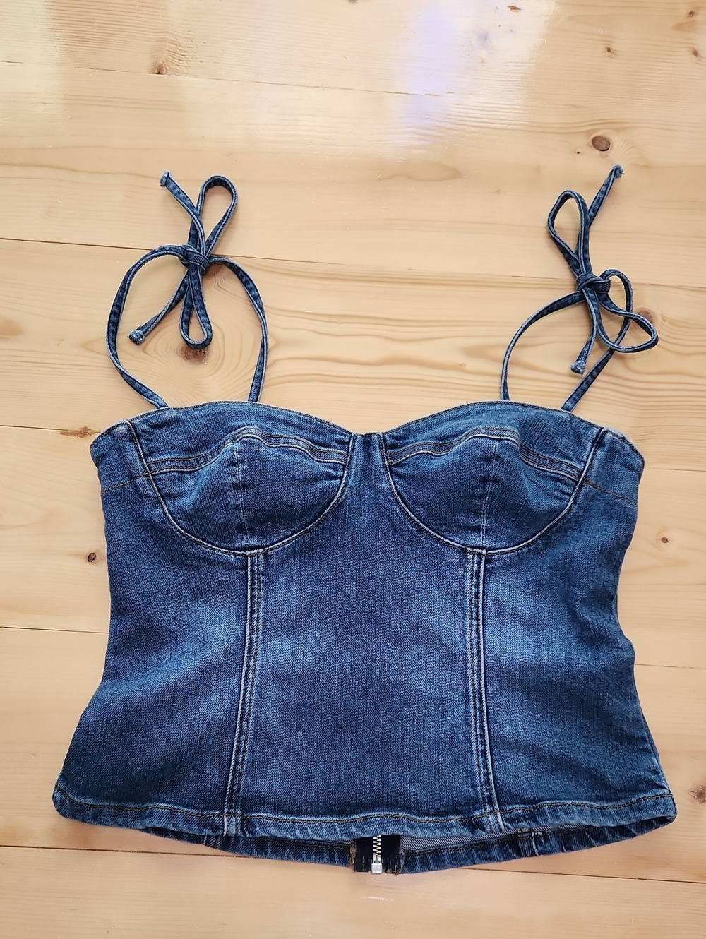 Reformation Chiara Denim Bustier Corset Tie Shoulder Top Size 2 - Picture 3 of 16